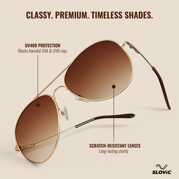 SLOVIC Aviator Sunglasses for Men- Gold