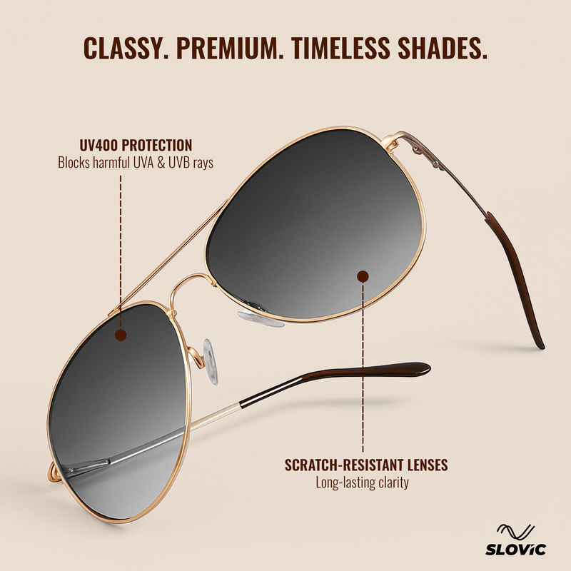 UV Protected Aviator Sunglasses- Gold
