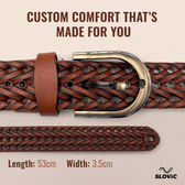 Braided Belt with Adjustable Multi- hole Designs for Men & Women - Tan