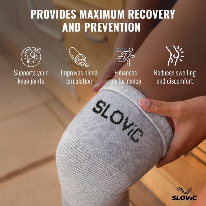 Slovic Grey Bamboo Yarn Knee Support Cap for Pain Relief, Sports & Gym – X-Large