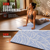 Yoga Mat 5mm - Leaf Printed Blue Exercise Mat