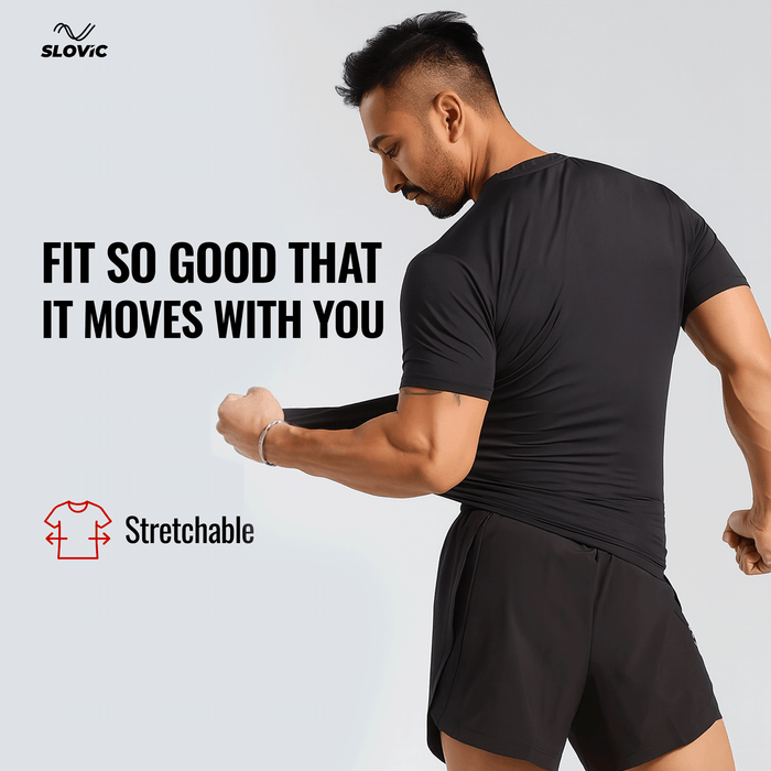 Slovic Dry Fit Gym/Sports T-Shirt for Men & Women | Black | Size - L