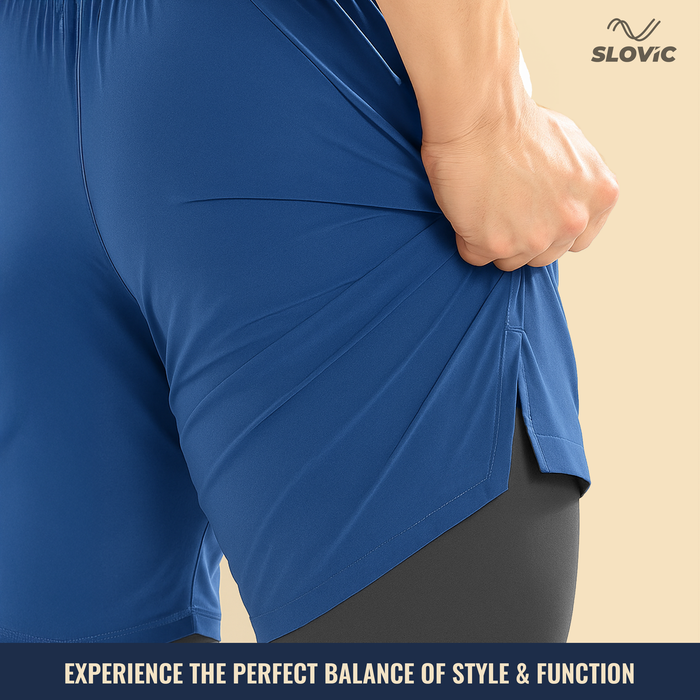 Slovic Men’s 2-in-1 Running & Gym Shorts | Double Layer Design | Lightweight & Breathable | Size-S