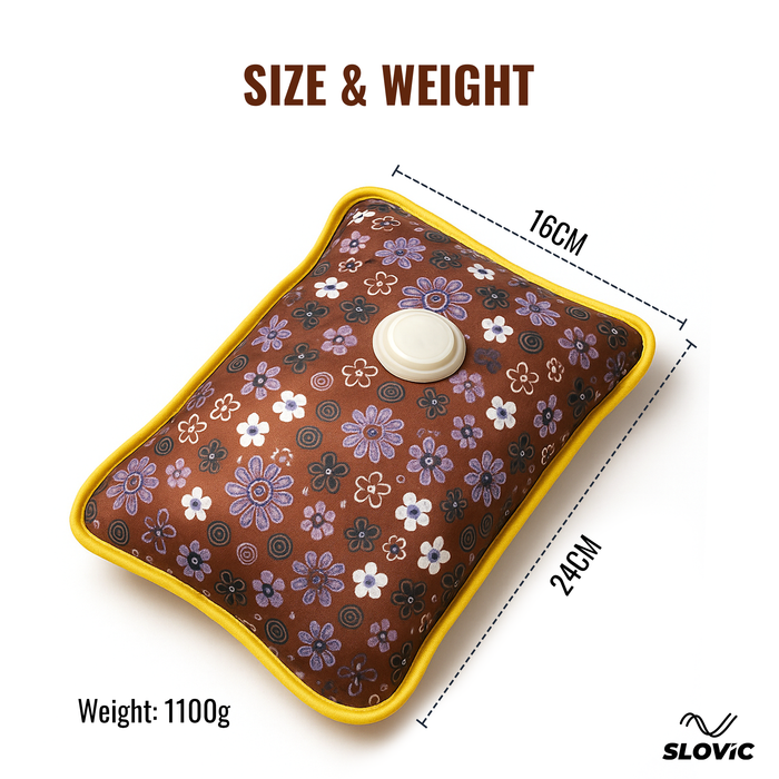 Slovic Rechargeable Electric Hot Water Bag for Pain Relief– Brown Floral