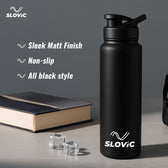 Steel Bottle 1L | Mat Black, Fridge | Sipper