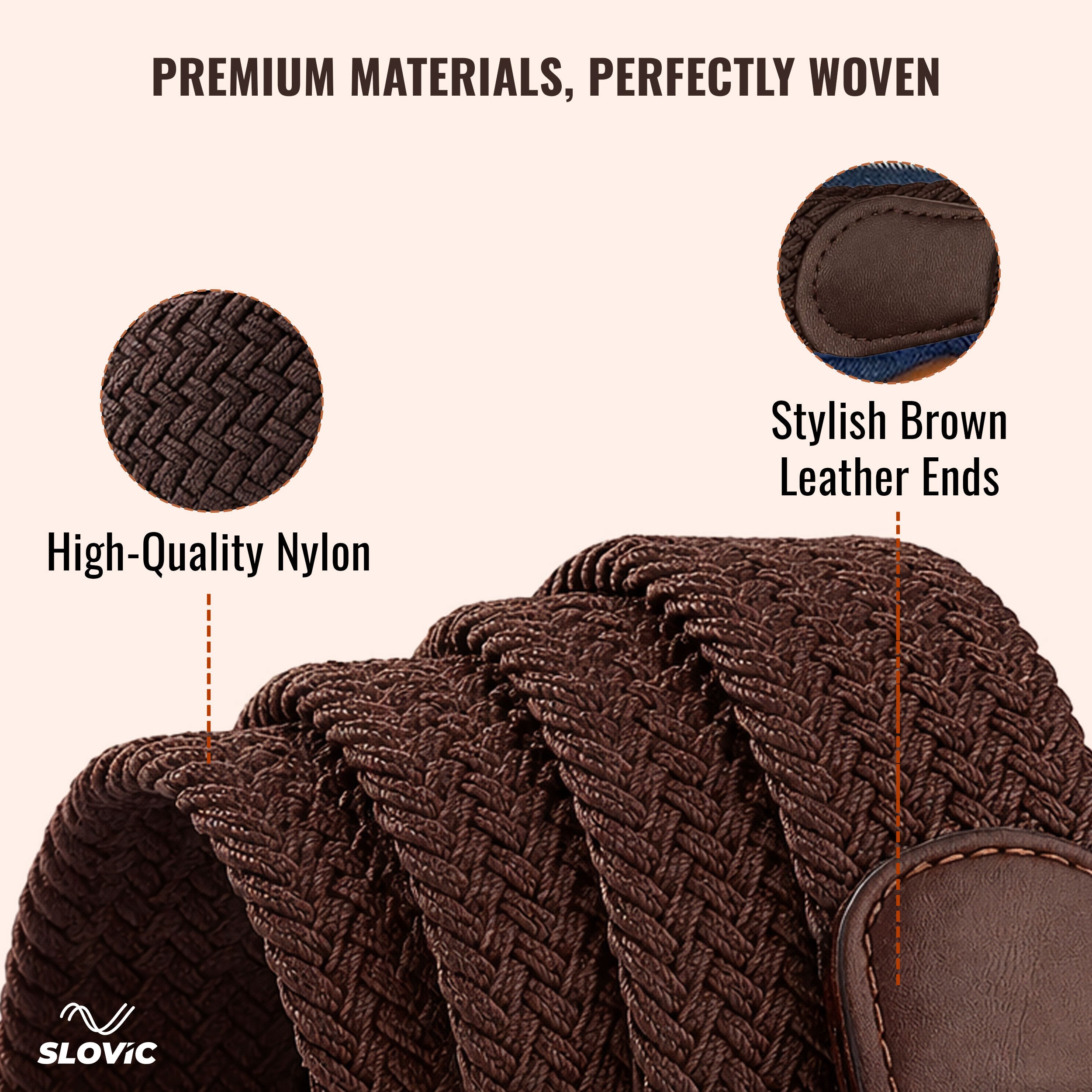 Braided Nylon Woven Belt- Brown