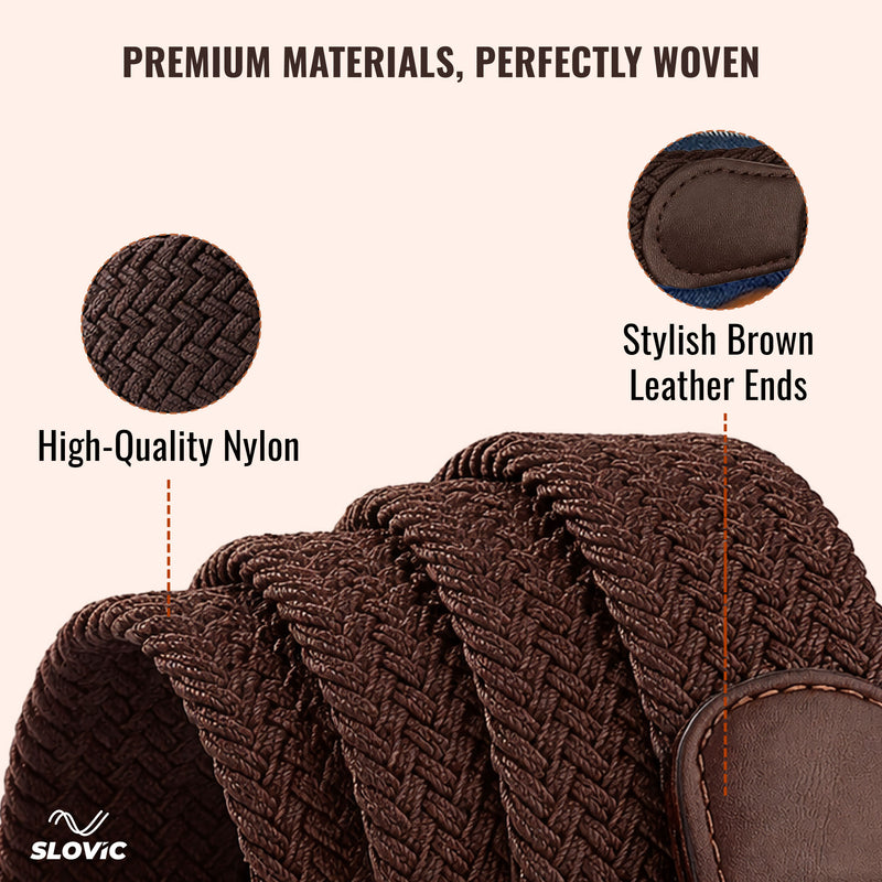 Braided Nylon Woven Belt- Brown
