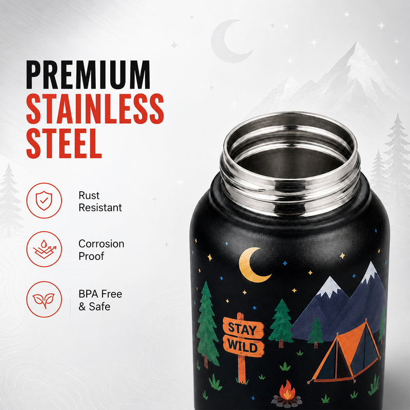 StayWild Steel Bottle 1L - Stainless Steel Water Bottle - Reusable Bottle for Gym, Sports, Travel & Daily Use