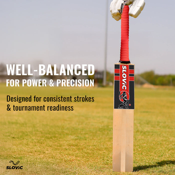 Slovic Size 8 Full Size Wooden Poplar Willow Tennis Cricket Bat for Indoor & Outdoor Games | Lightweight & Full Size Bat