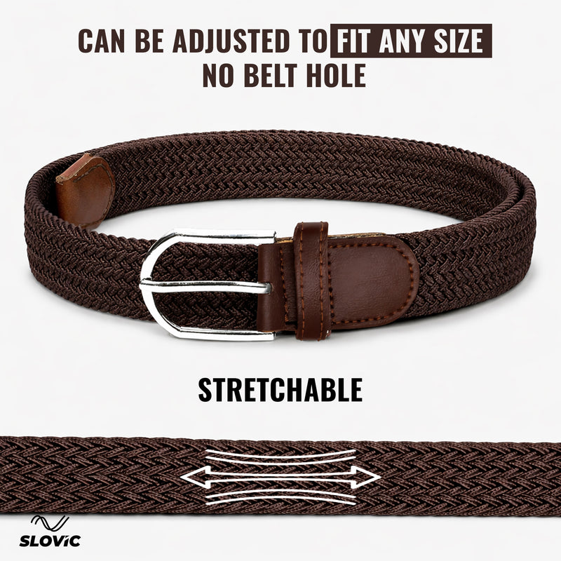 Braided Nylon Woven Belt- Brown