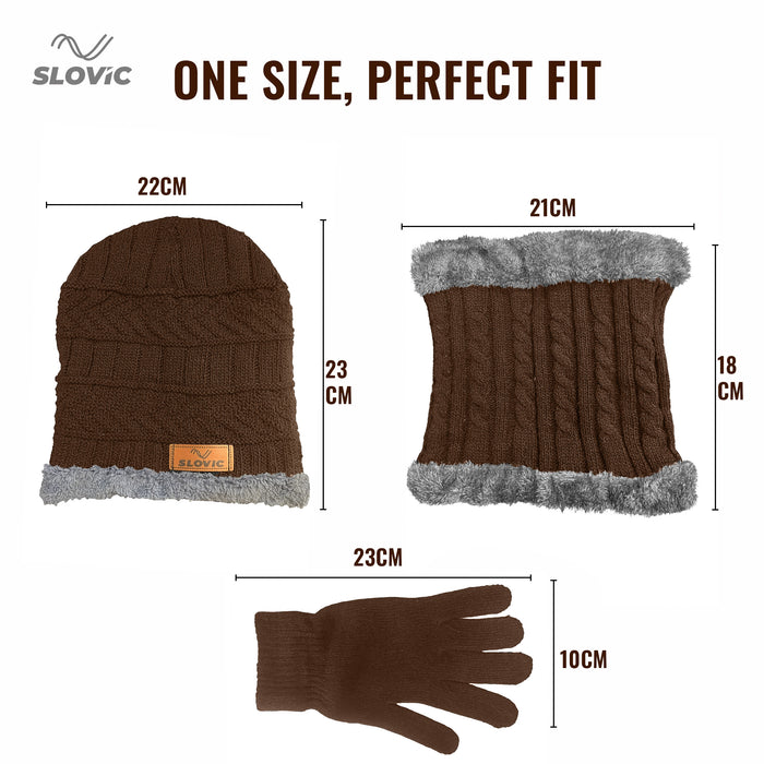 SLOVIC Winter Cap Set  - Brown
