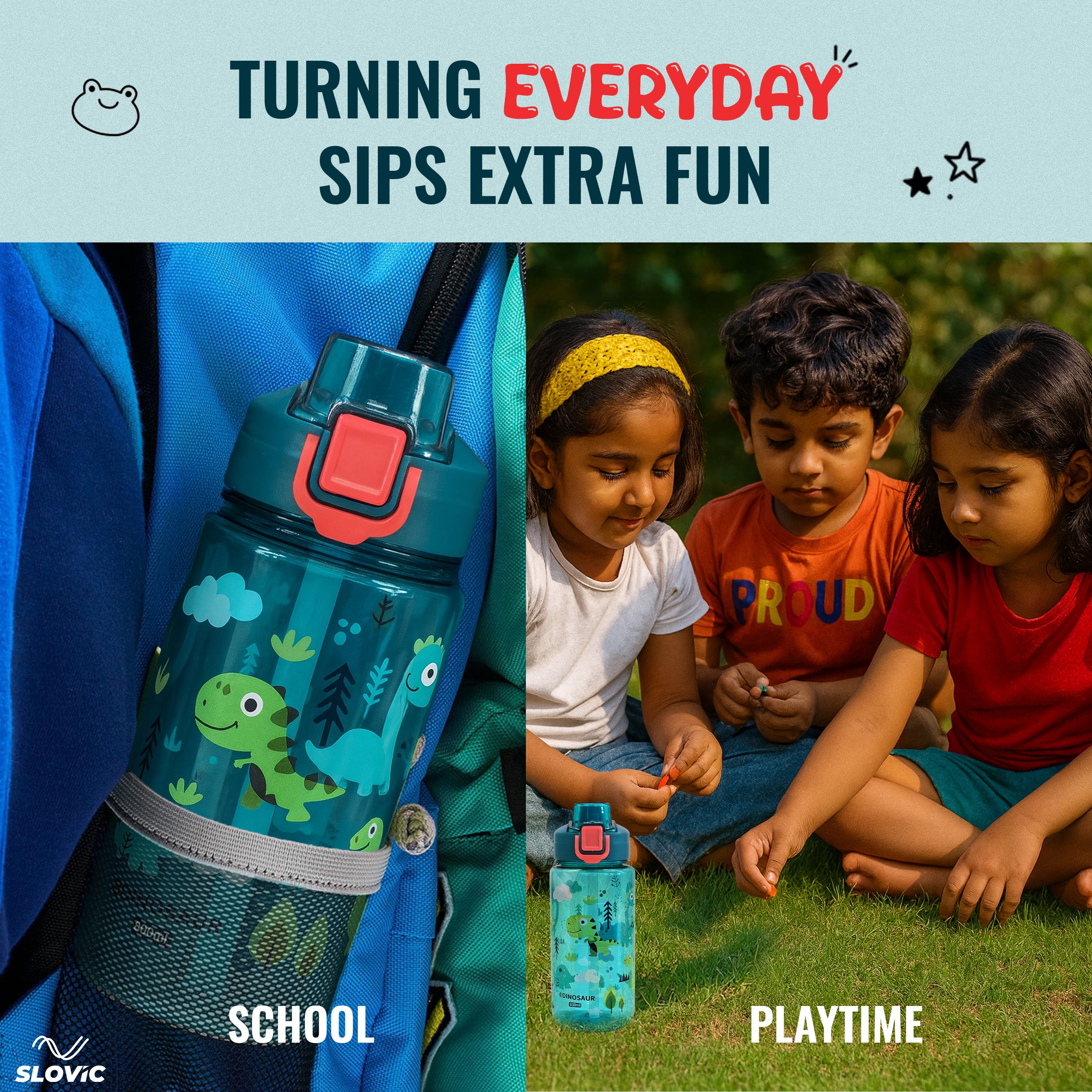 School Kids 600ml Water Bottle | No-Spill Lock | Carry Handle
