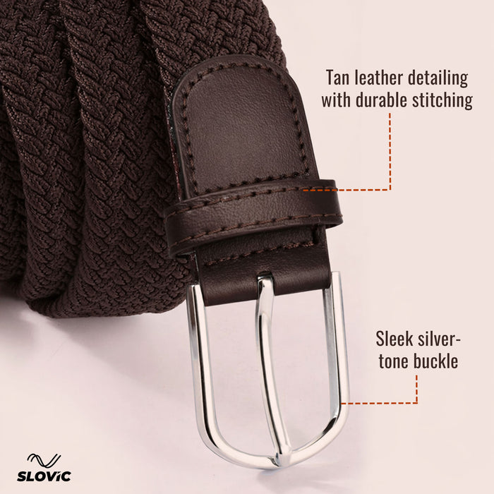 SLOVIC Braided Nylon Woven Belt- Brown