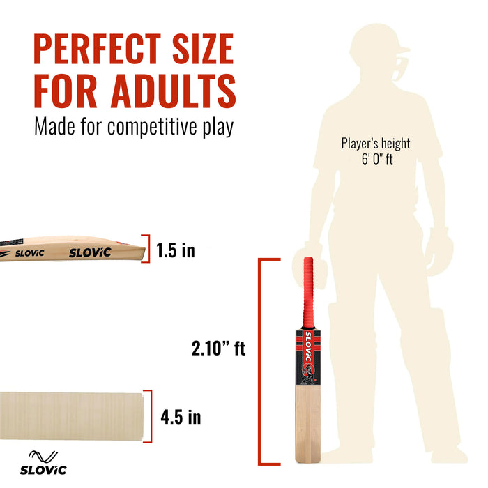 Slovic Size 8 Full Size Wooden Poplar Willow Tennis Cricket Bat for Indoor & Outdoor Games | Lightweight & Full Size Bat