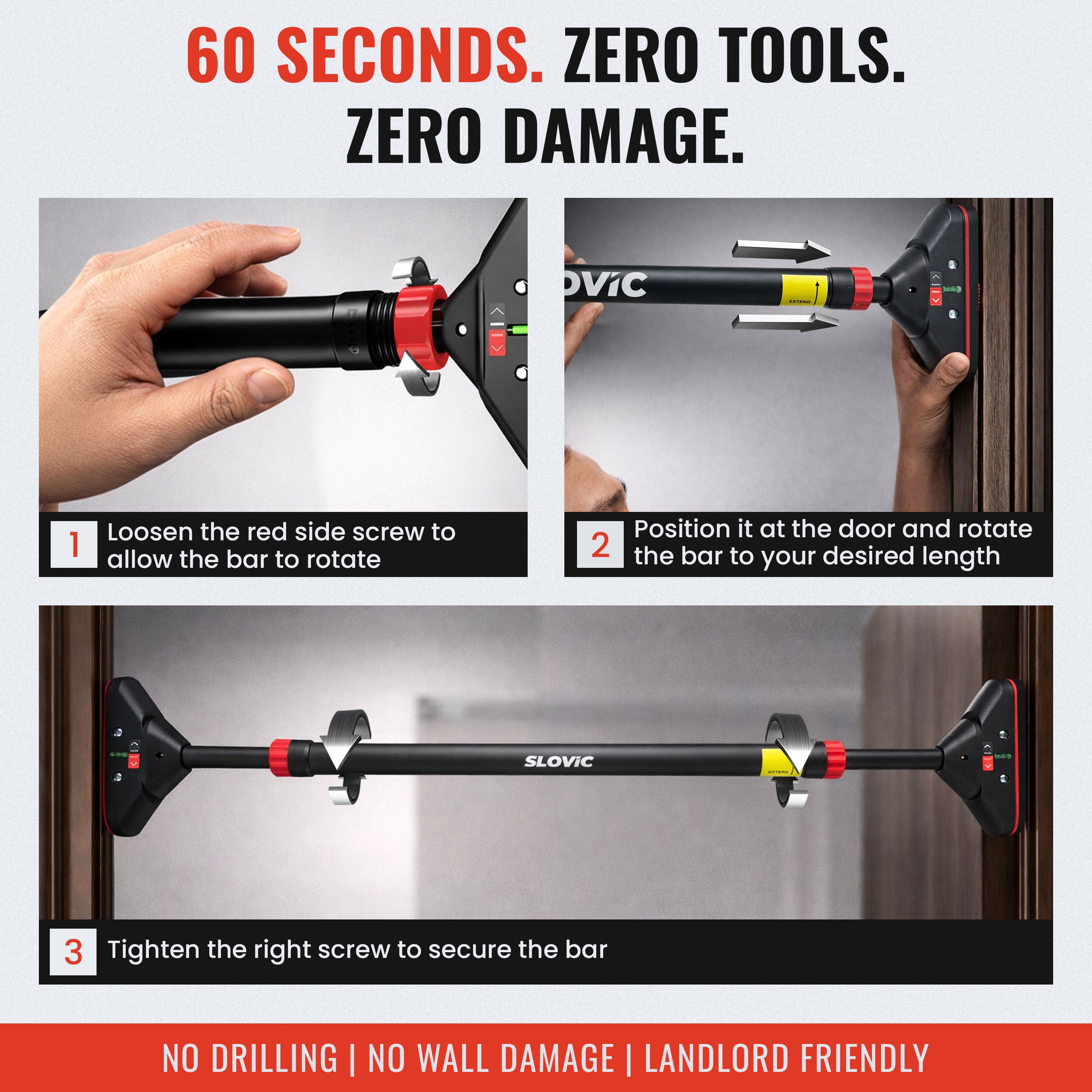 250 kg Adjustable No Screw Pull Up Bar | Wider Grip (72-110CM)