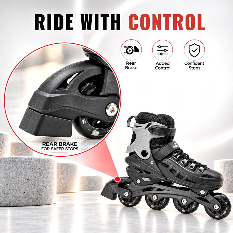 Inline Skating Shoes for Kids - 4 Wheel Roller Skates with RGB - Light Aluminium Frame & ABEC Bearings - Indoor & Outdoor Skates