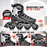 Inline Skating Shoes for Kids - 4 Wheel Roller Skates with RGB - Light Aluminium Frame & ABEC Bearings - Indoor & Outdoor Skates