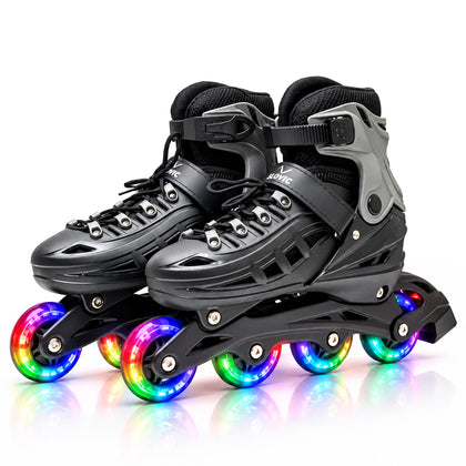 Inline Skating Shoes for Kids - 4 Wheel Roller Skates with RGB - Light Aluminium Frame & ABEC Bearings - Indoor & Outdoor Skates