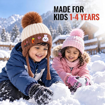 CozyCub Brown Bunny Winter Cap for Kids