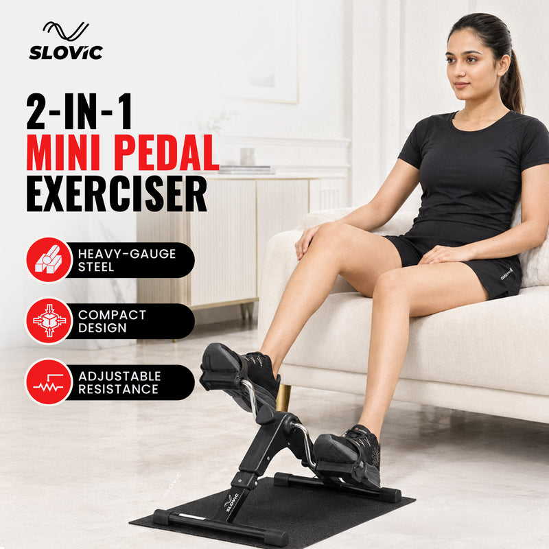 Mini Cycle Pedal Exerciser with Fixing Strap - Compact Leg & Arm Exercise Machine for Home - Black