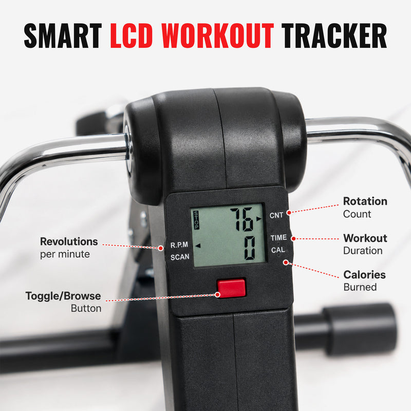 Mini Cycle Pedal Exerciser with Fixing Strap - Compact Leg & Arm Exercise Machine for Home - Black