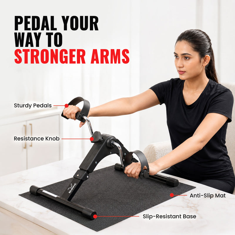Mini Cycle Pedal Exerciser with Fixing Strap - Compact Leg & Arm Exercise Machine for Home - Black