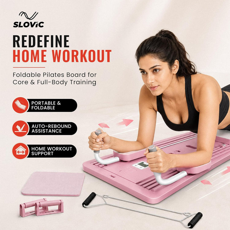 Pilates Board for Abs & Core - Foldable AB Trainer with Resistance Ropes & Digital Timer