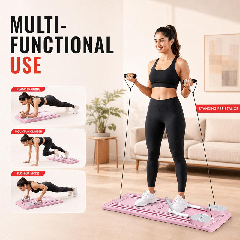 Pilates Board for Abs & Core - Foldable AB Trainer with Resistance Ropes & Digital Timer