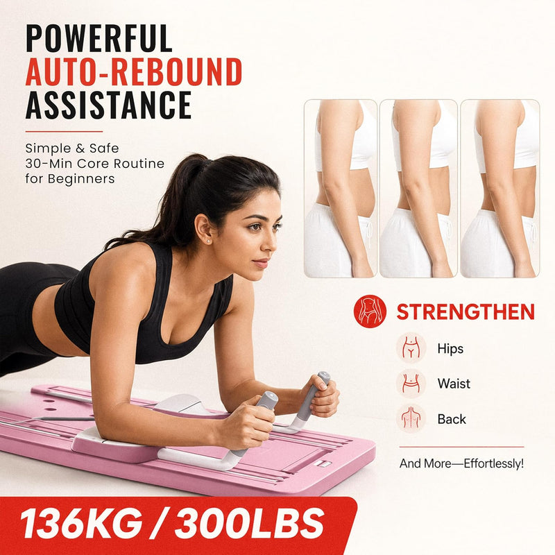 Pilates Board for Abs & Core - Foldable AB Trainer with Resistance Ropes & Digital Timer