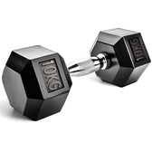 Pair of Slovic 10 kg hexagonal dumbbells with '10KG' marking on a white background