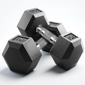 Pair of black Sloivc hexagonal dumbbells with '10kg' marking on a white background