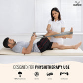 Physiotherapist assisting a patient with Slovic Thera band  a white background, featuring the Slovic brand.
