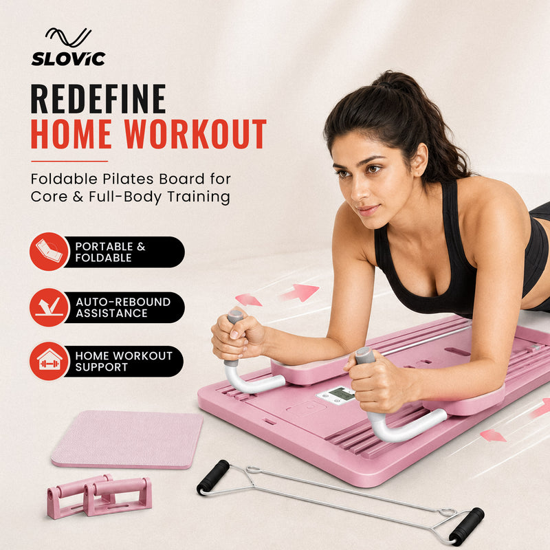 Pilates Board for Abs & Core - Foldable AB Trainer with Resistance Ropes & Digital Timer