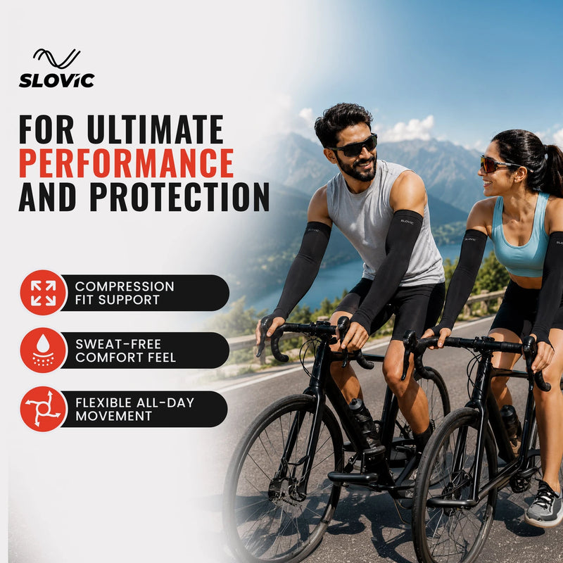 Arm Sleeves with Thumb - Black - Sports & Outdoor Use
