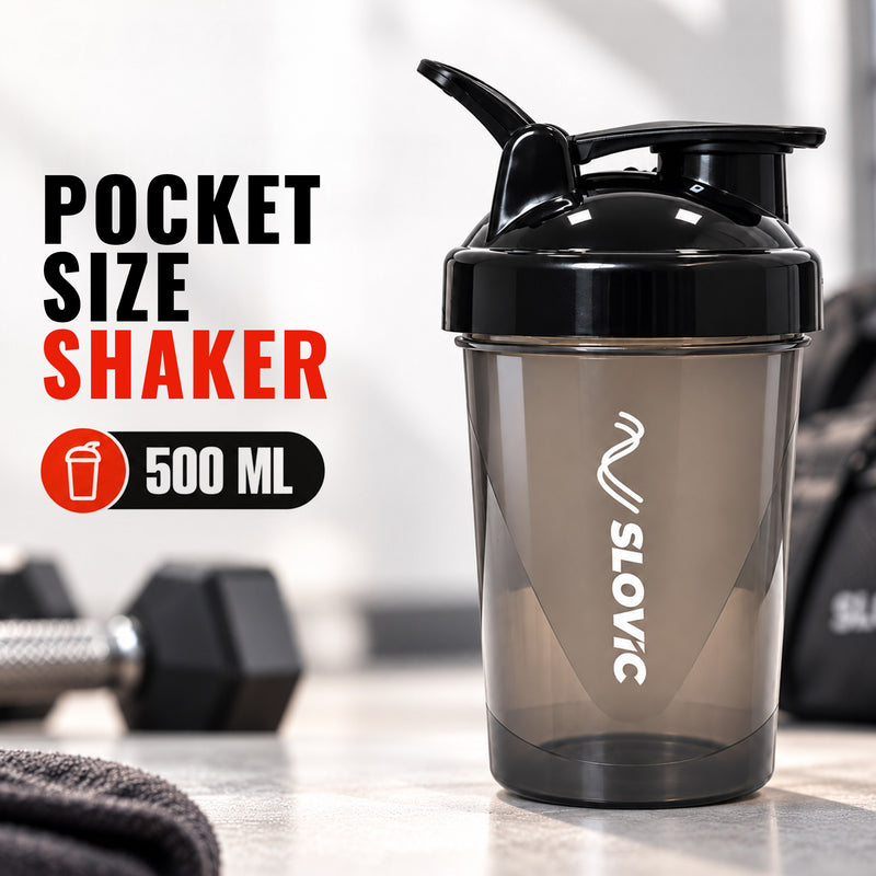 Pocket Shaker Bottle 500ml - Compact & Lightweight - Black - Gym & Travel