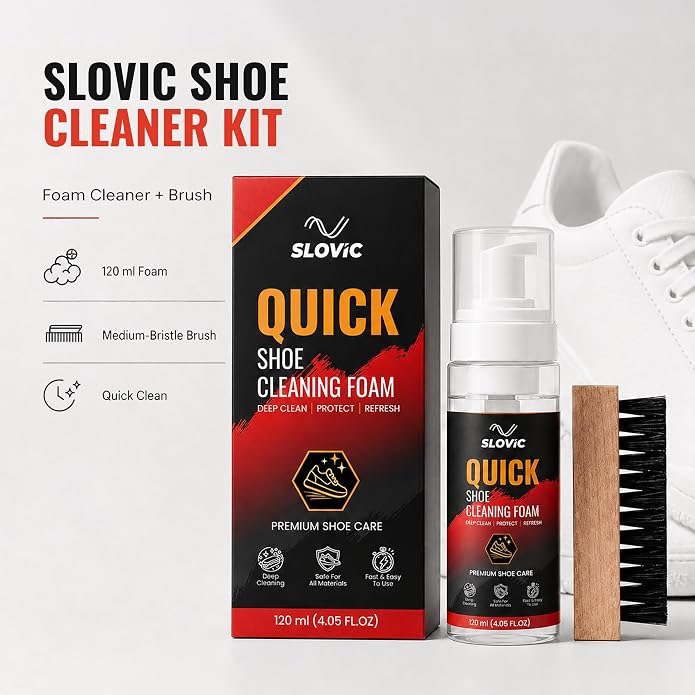 Shoe Cleaner Foam 120 ML - Shoe Cleaning Kit with Wooden Brush - Sneaker Cleaner for Canvas, Mesh & Sports Shoes