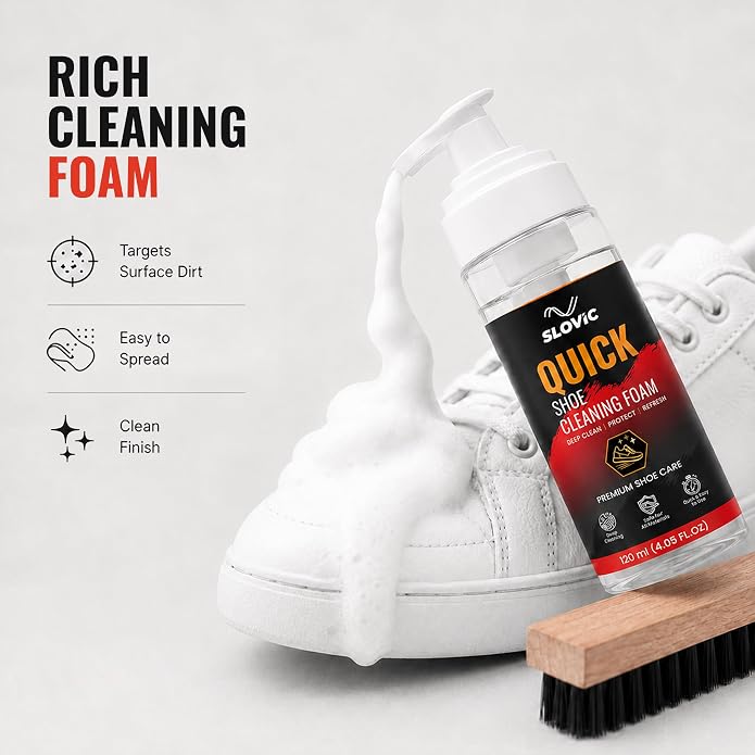 Shoe Cleaner Foam 120 ML - Shoe Cleaning Kit with Wooden Brush - Sneaker Cleaner for Canvas, Mesh & Sports Shoes