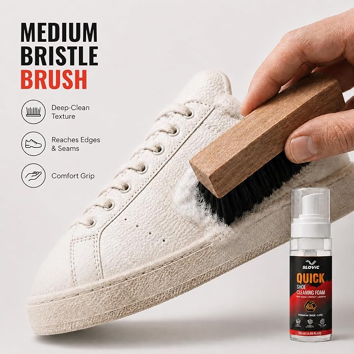 Shoe Cleaner Foam 120 ML - Shoe Cleaning Kit with Wooden Brush - Sneaker Cleaner for Canvas, Mesh & Sports Shoes