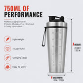 Stainless Steel Shaker Bottle - 750ml - Silver - Gym & Protein Shaker
