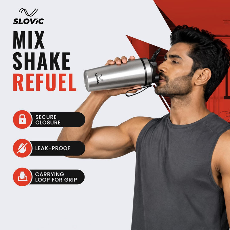Stainless Steel Shaker Bottle - 750ml - Silver - Gym & Protein Shaker