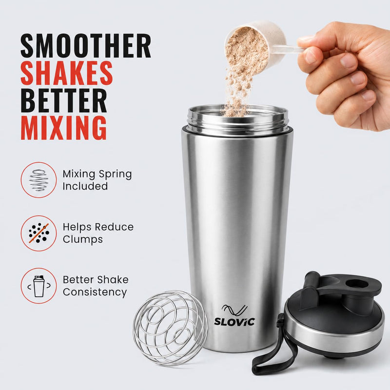 Stainless Steel Shaker Bottle - 750ml - Silver - Gym & Protein Shaker