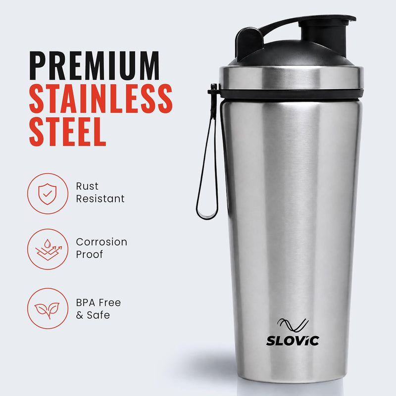 Stainless Steel Shaker Bottle - 750ml - Silver - Gym & Protein Shaker