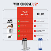 Stainless Steel Shaker Bottle - 750ml - Silver - Gym & Protein Shaker