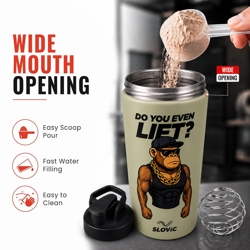 Stainless Steel Shaker  [750 ML] - Ape Printed Gym Shaker Bottle - Protein Shaker for Gym, Workout & Sports - Multicolour