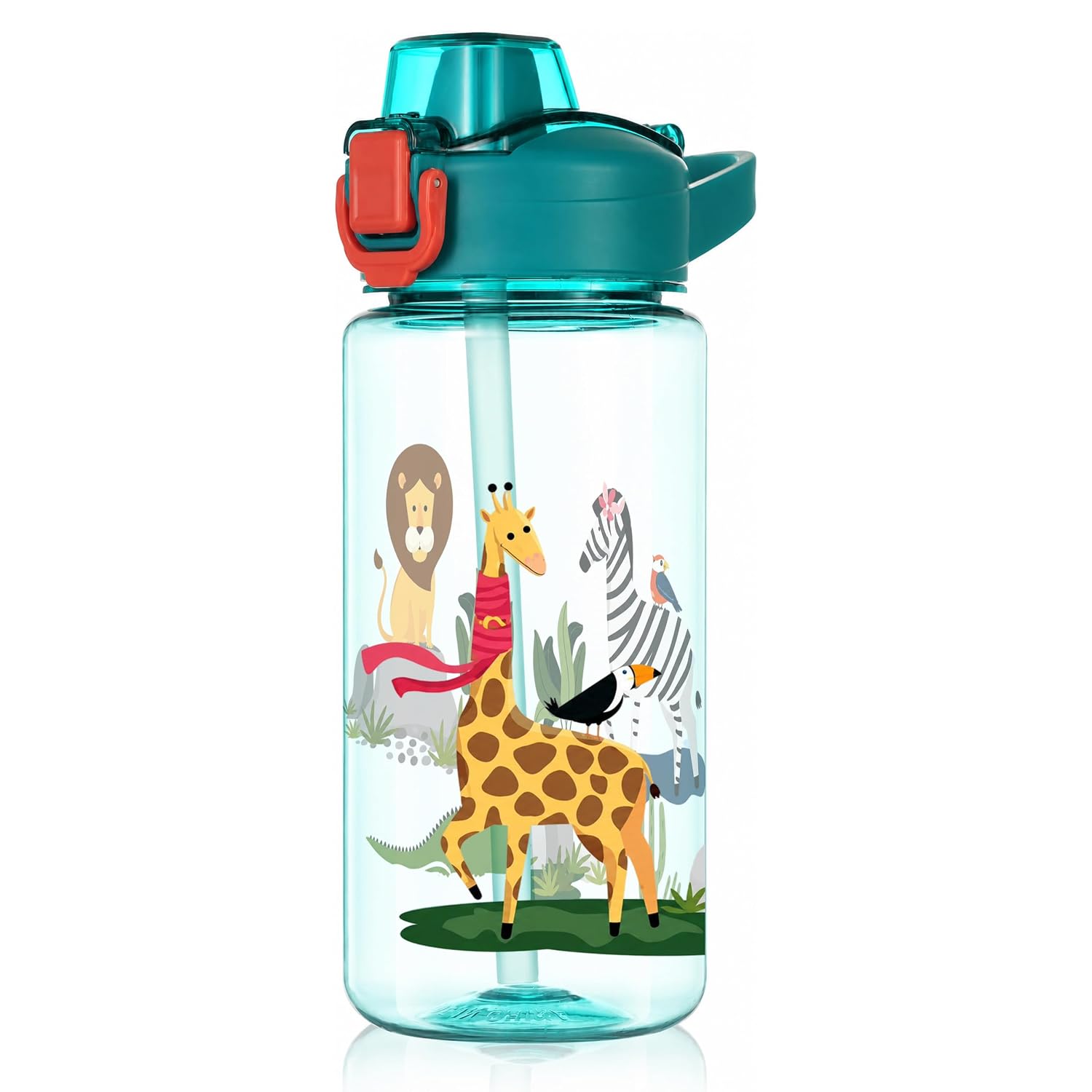 Water Bottle for School Kids [600 ML] -  Sipper Water Bottle for Kids - Leak-Proof Kids Water Bottle with Straw - School, Travel & Outdoor - Jungle Design
