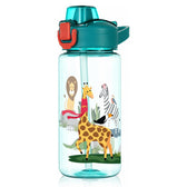 Water Bottle for School Kids [600 ML] -  Sipper Water Bottle for Kids - Leak-Proof Kids Water Bottle with Straw - School, Travel & Outdoor - Jungle Design