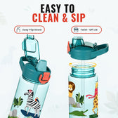 Water Bottle for School Kids [600 ML] -  Sipper Water Bottle for Kids - Leak-Proof Kids Water Bottle with Straw - School, Travel & Outdoor - Jungle Design