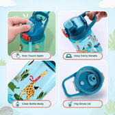 Water Bottle for School Kids [600 ML] -  Sipper Water Bottle for Kids - Leak-Proof Kids Water Bottle with Straw - School, Travel & Outdoor - Jungle Design