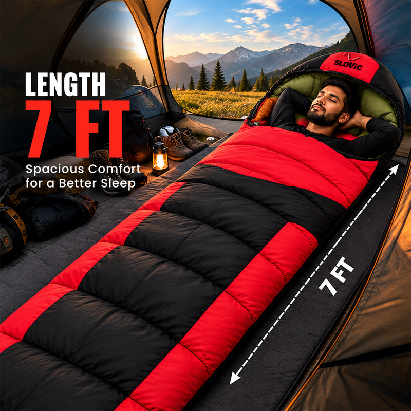 Sleeping Bag 7ft & (-10C) Red & Black - Polyester - Camping & Outdoor