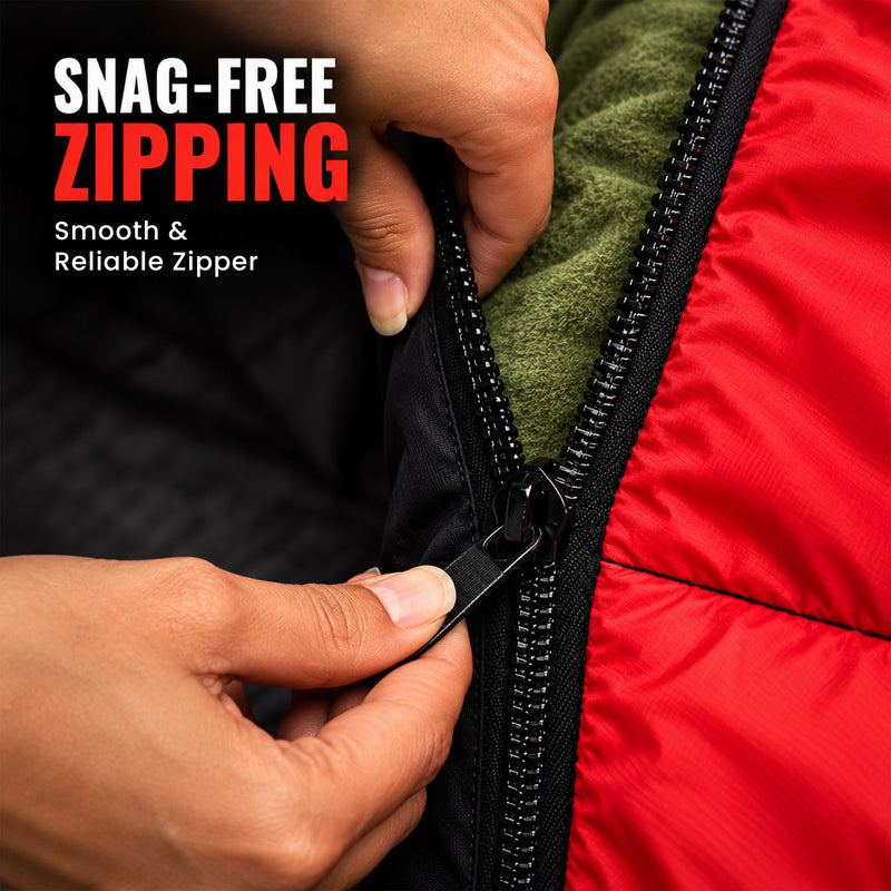 Sleeping Bag 7ft & (-10C) Red & Black - Polyester - Camping & Outdoor